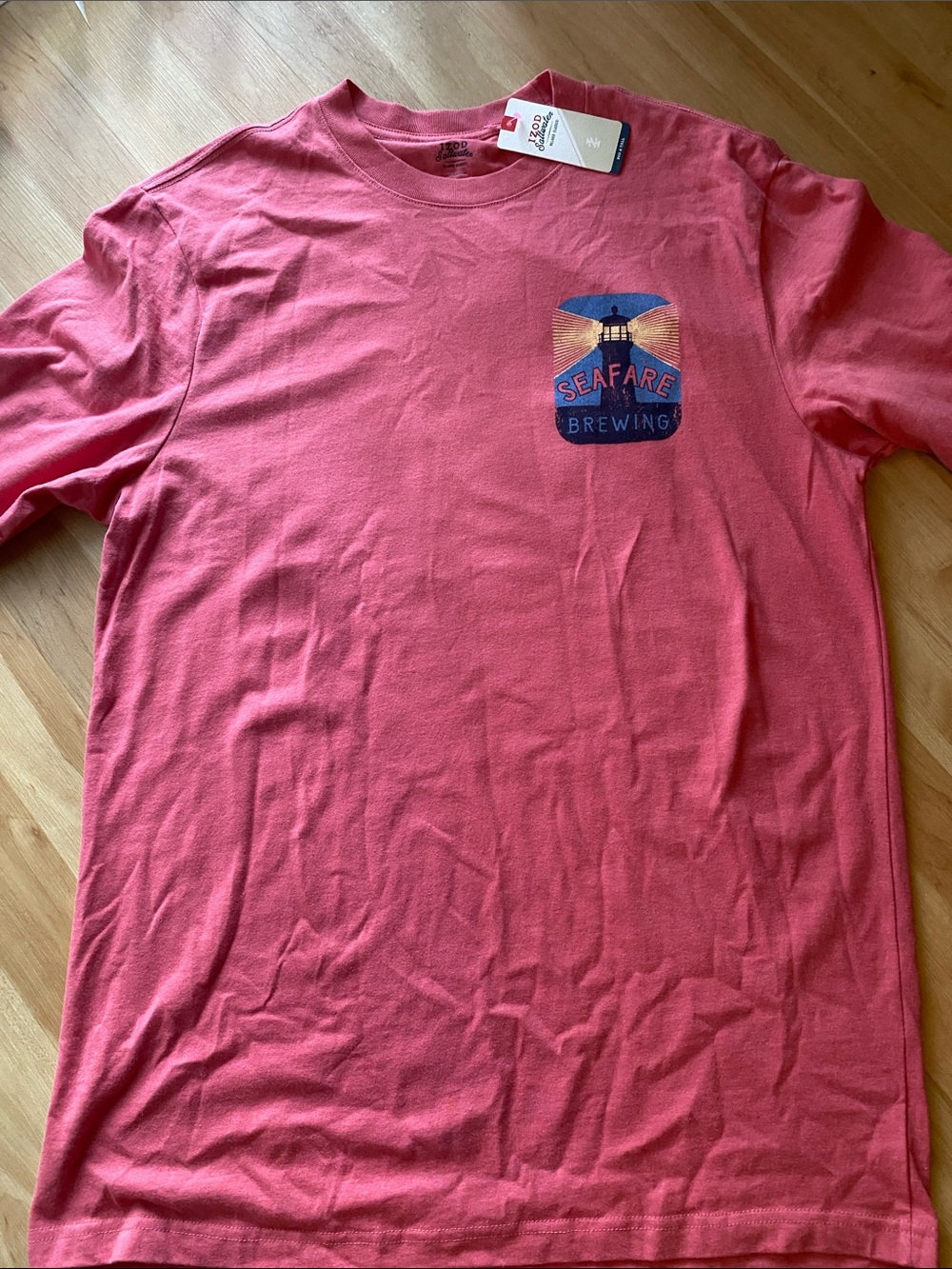 Izod Saltwater Coral Crewneck Tee with Navy Logo